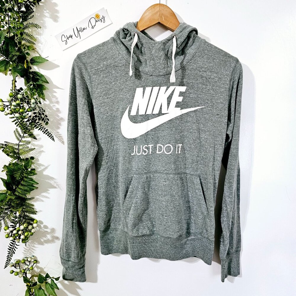 Nike Just Do It Gray Hoodie Sweatshirt Pullover Womens‎ Size M ~SW109.10